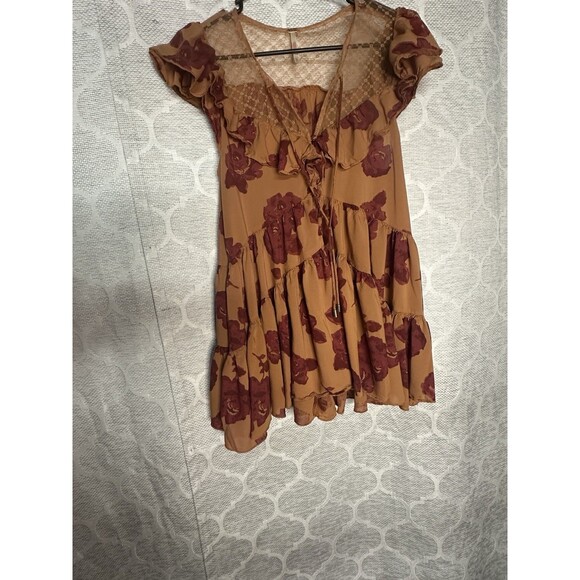 Free People Dresses & Skirts - Free People Tilly Tunic Mini Dress Womens XS Autumn Floral Lace Ruffle Feminine